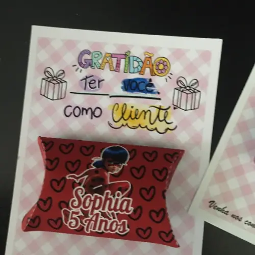 Cartão e caixinha bala Agradecimento
