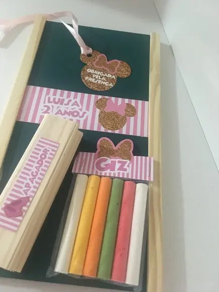 Kit Lousa com Apagador Minnie Rosa