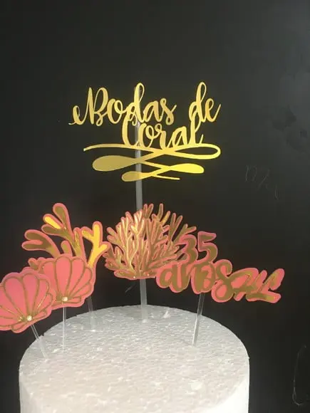 Topo de Bolo Bodas de Coral