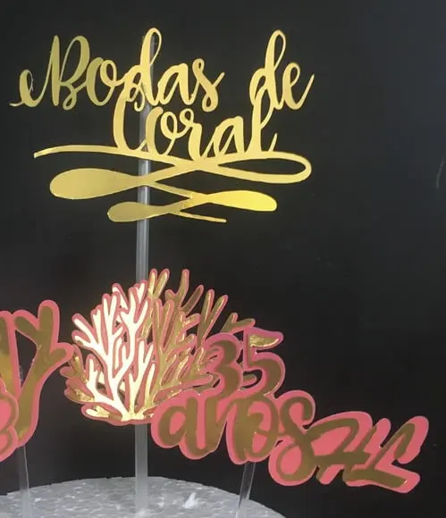 Topo de Bolo Bodas de Coral