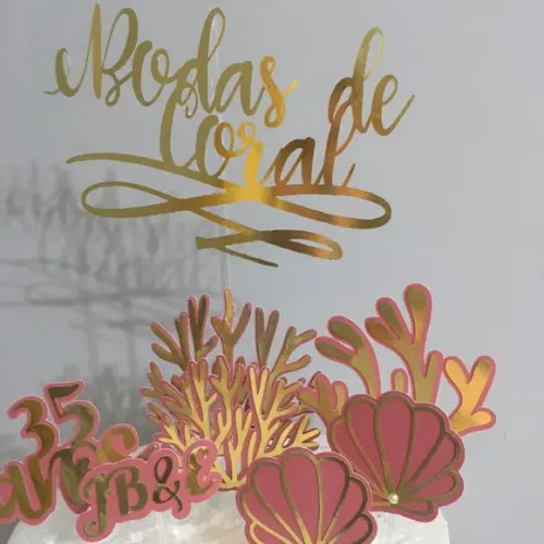 Topo de Bolo Bodas de Coral