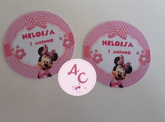 50 Adesivos redondo Minnie Rosa