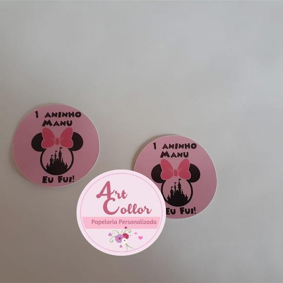 50 Adesivos redondo Minnie Rosa