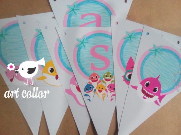 10 Bandeirolas Baby Shark