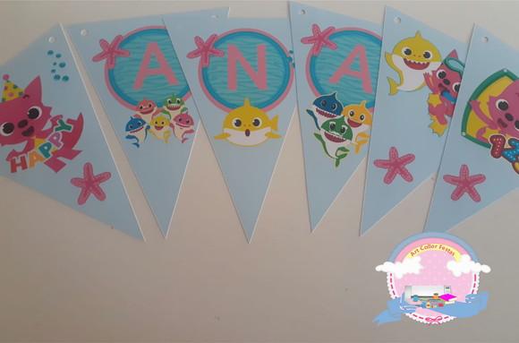 10 Bandeirolas Baby Shark