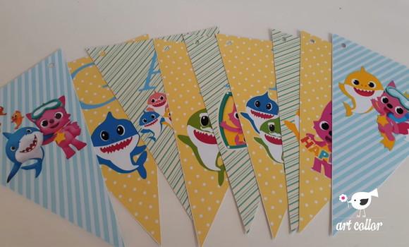 10 Bandeirolas Baby Shark