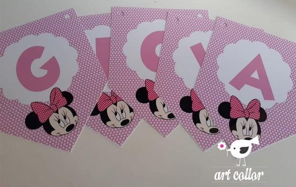 10 Bandeirolas Minnie Rosa