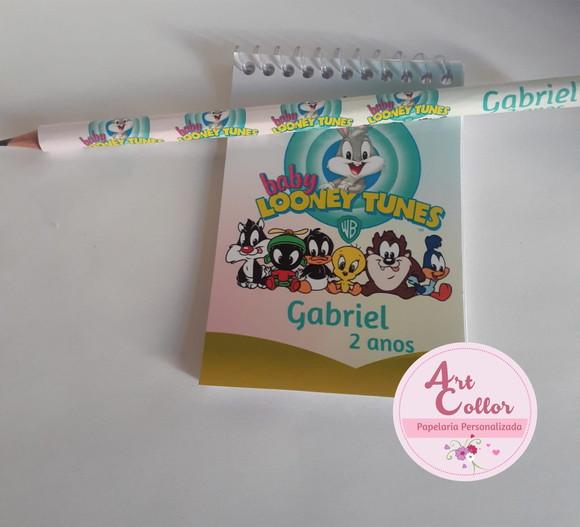 20 Bloquinhos Baby Looney Tunes + Lápis Personalizado
