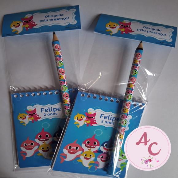20 Bloquinhos Baby Shark + Lápis Personalizado