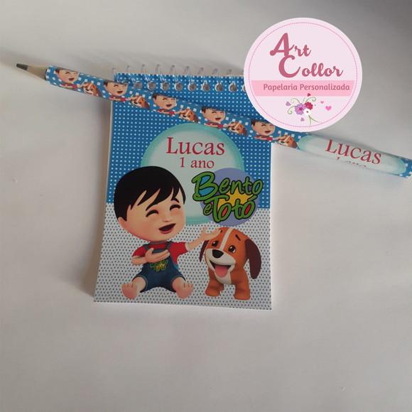 20 Bloquinhos Bento e Totó + Lápis Personalizado