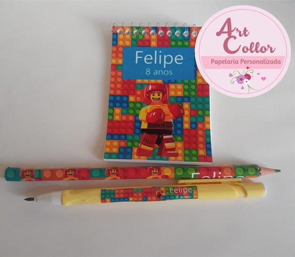 20 Bloquinhos Lego+ Lapiseira Personalizada + Lápis