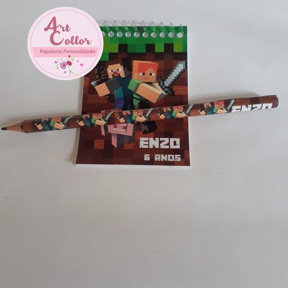 20 Bloquinhos Minecraft + Lápis Personalizado