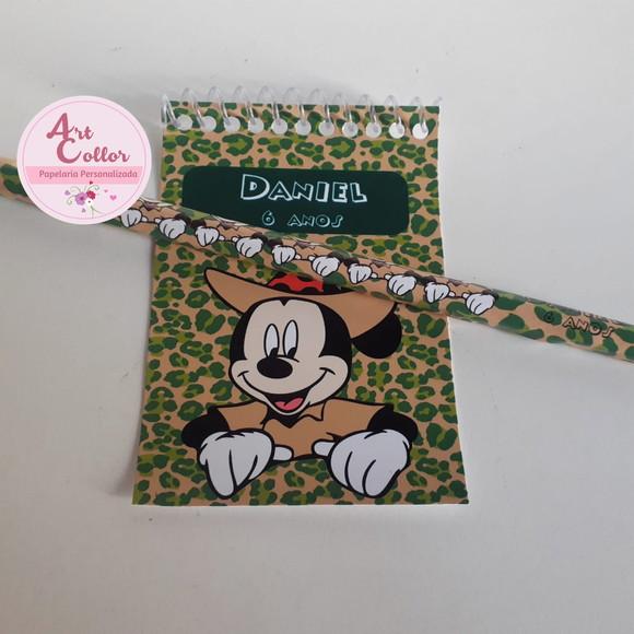 20 Bloquinhos Mickey Safari+ Lápis Personalizado