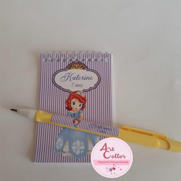 20 Bloquinhos Princesa Sofia + Lapiseira Personalizada