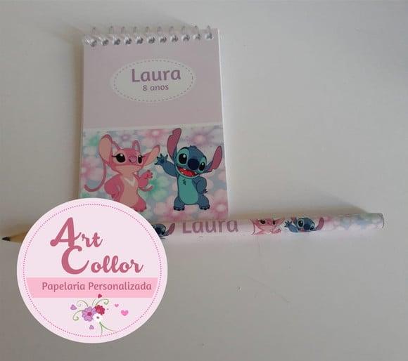 20 Bloquinhos Stitch e Angel+ Lápis Personalizado