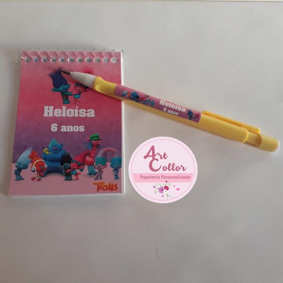 20 Bloquinhos Trolls + Lapiseira Personalizada