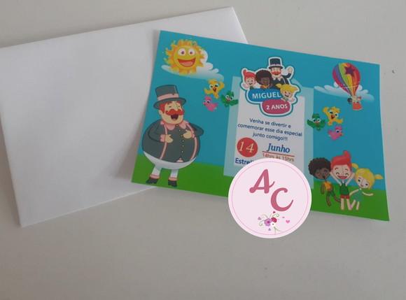 25 Convites Impresso com Envelope Mundo Bita