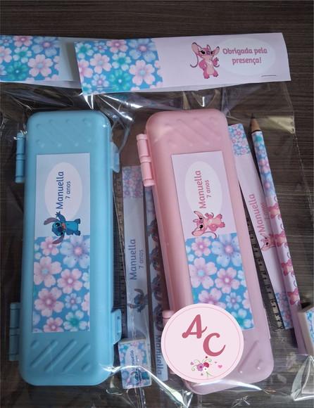 15 Kits Estojo Escolar Stitch e Angel