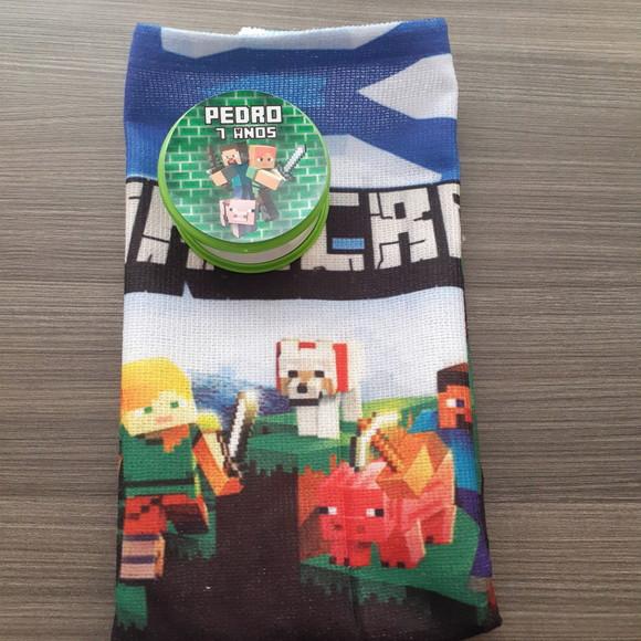 15 Kits Toalhinha para Mãos + Copo Retrátil Minecraft