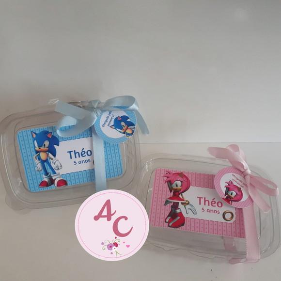 20 Marmitinhas 250 Gr Plástico com Tag Sonic e Amy Rose