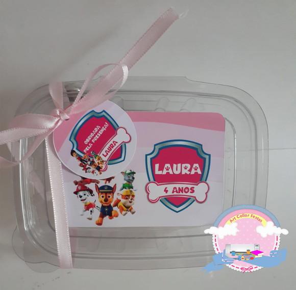 20 Marmitinhas 250 Gr Plástico com Tag Patrulha Canina Rosa