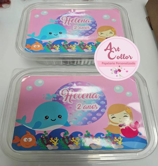 20 Marmitinhas 500 Gr Plástico Personalizada Baleia e Sereia