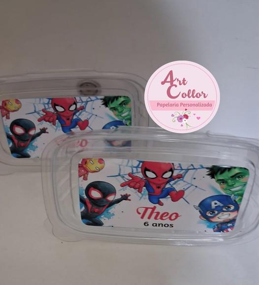 20 Marmitinhas Plástico Personalizada Super Herois + Fita