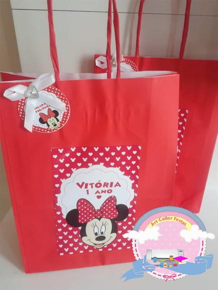 20 Sacolas de Papel Minnie Vermelha + Tag