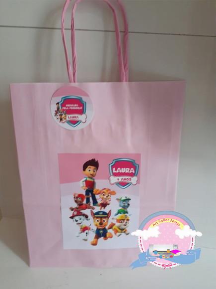 20 Sacolas de Papel Patrulha Canina Rosa + Tag