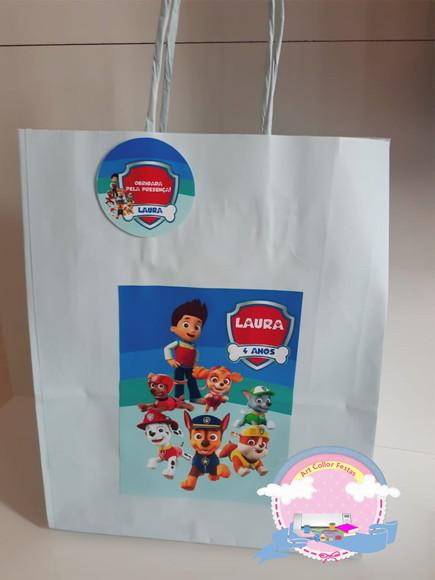 20 Sacolas de Papel Patrulha Canina + Tag