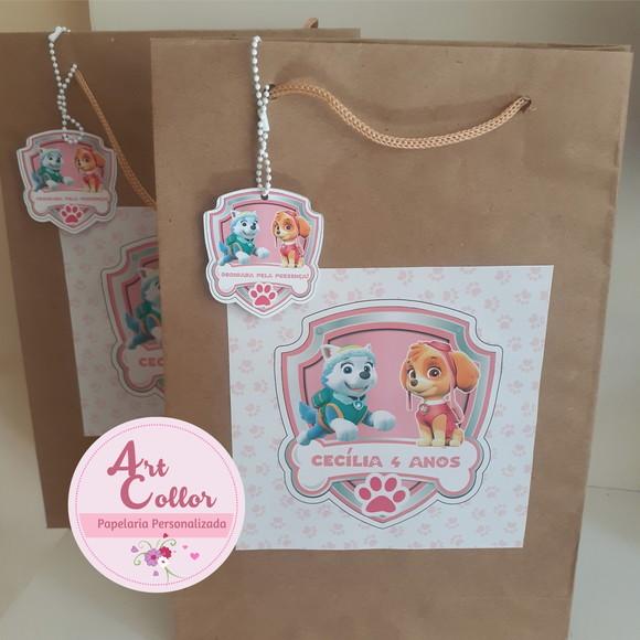 20 Sacolas de Papel Patrulha Canina Skye e Everest + Tag