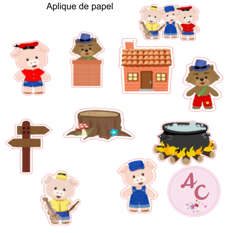 100 Apliques de Papel  3 porquinhos