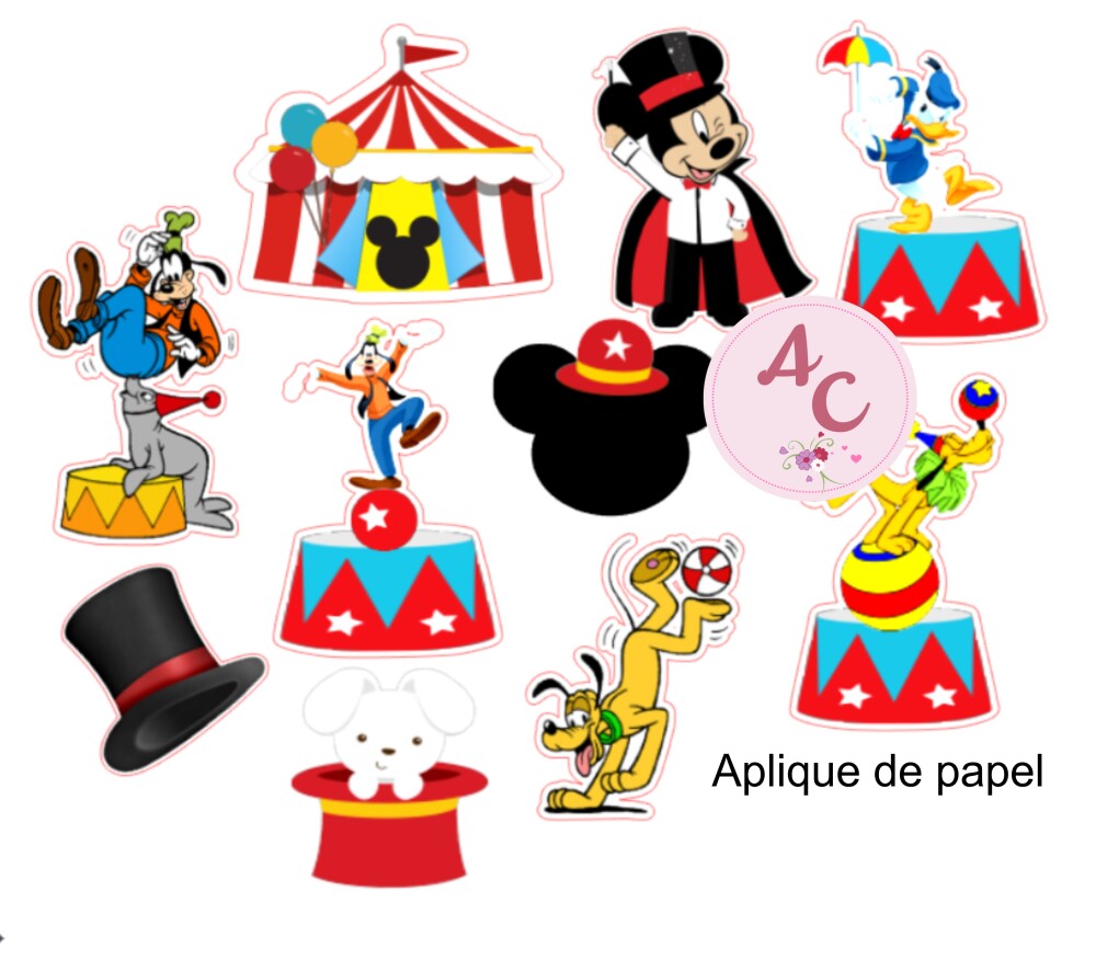 100 Apliques de Papel circo do mickey