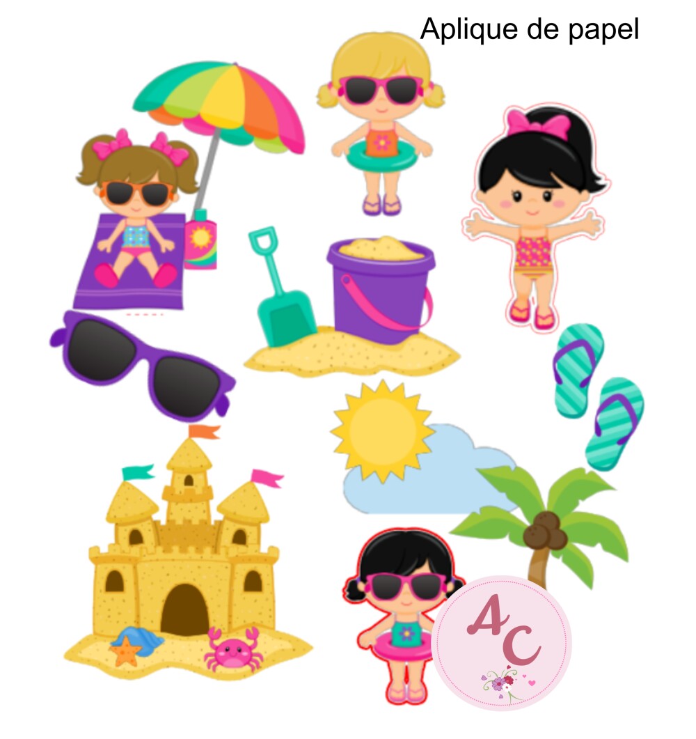 100 Apliques de Papel praia menina