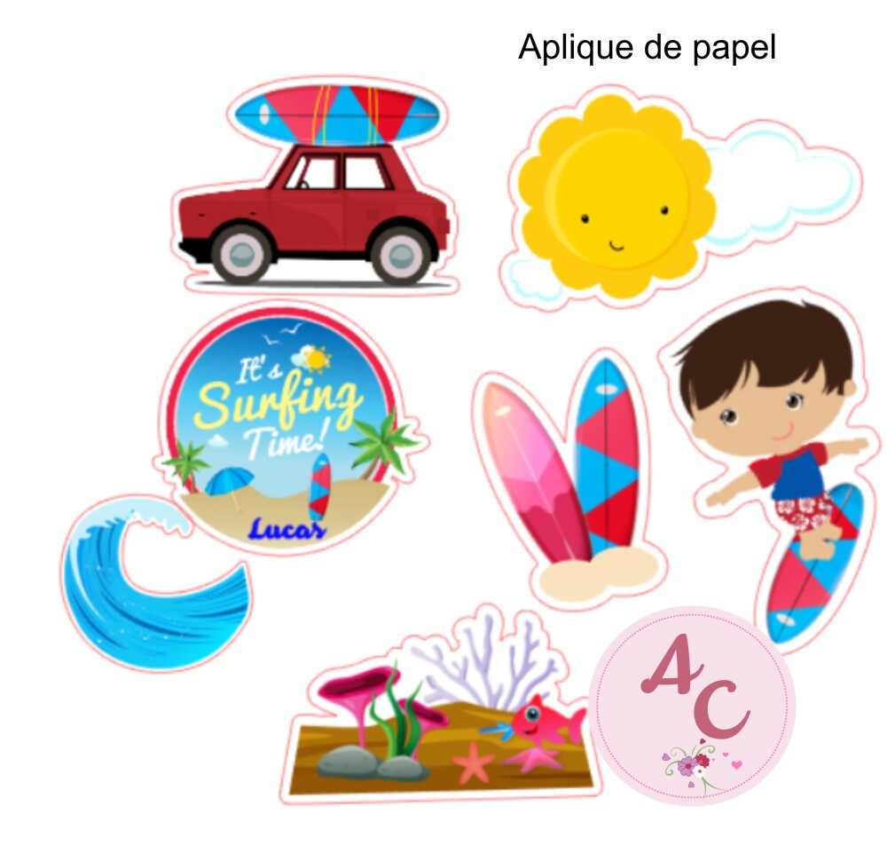 100 Apliques de Papel  surf menino