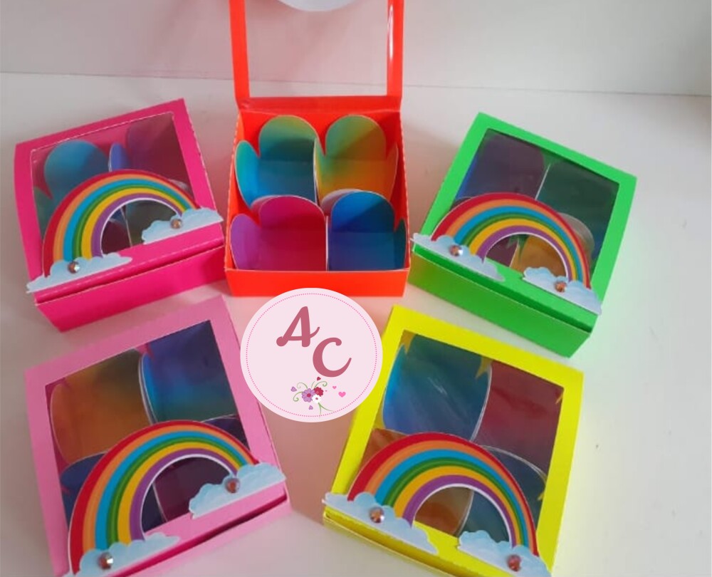 10 Caixas para 4 Doces Neon / arco íris