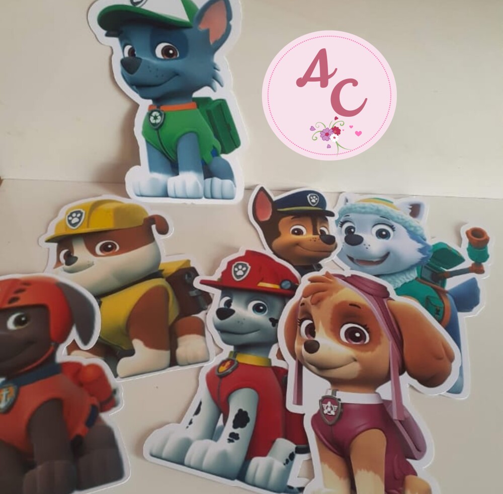 30 Apliques para Tubete 13 cm Patrulha Canina