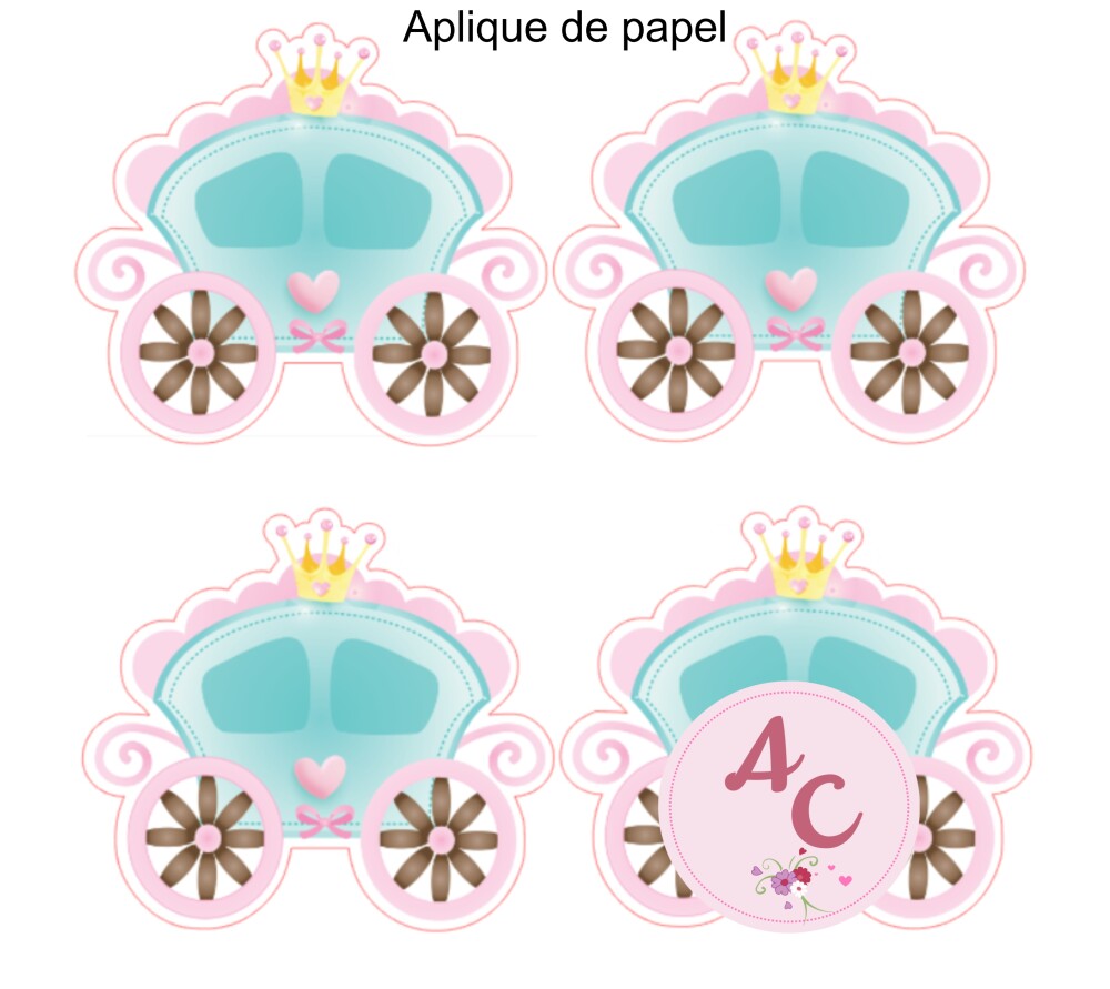 30 Apliques para Tubete 13 cm carruagem / princesas