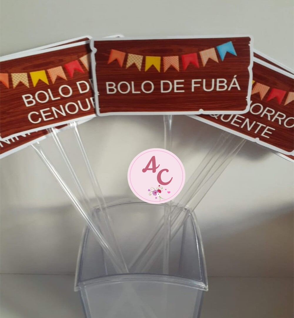 30 Topper plaquinhas para comida festa junina