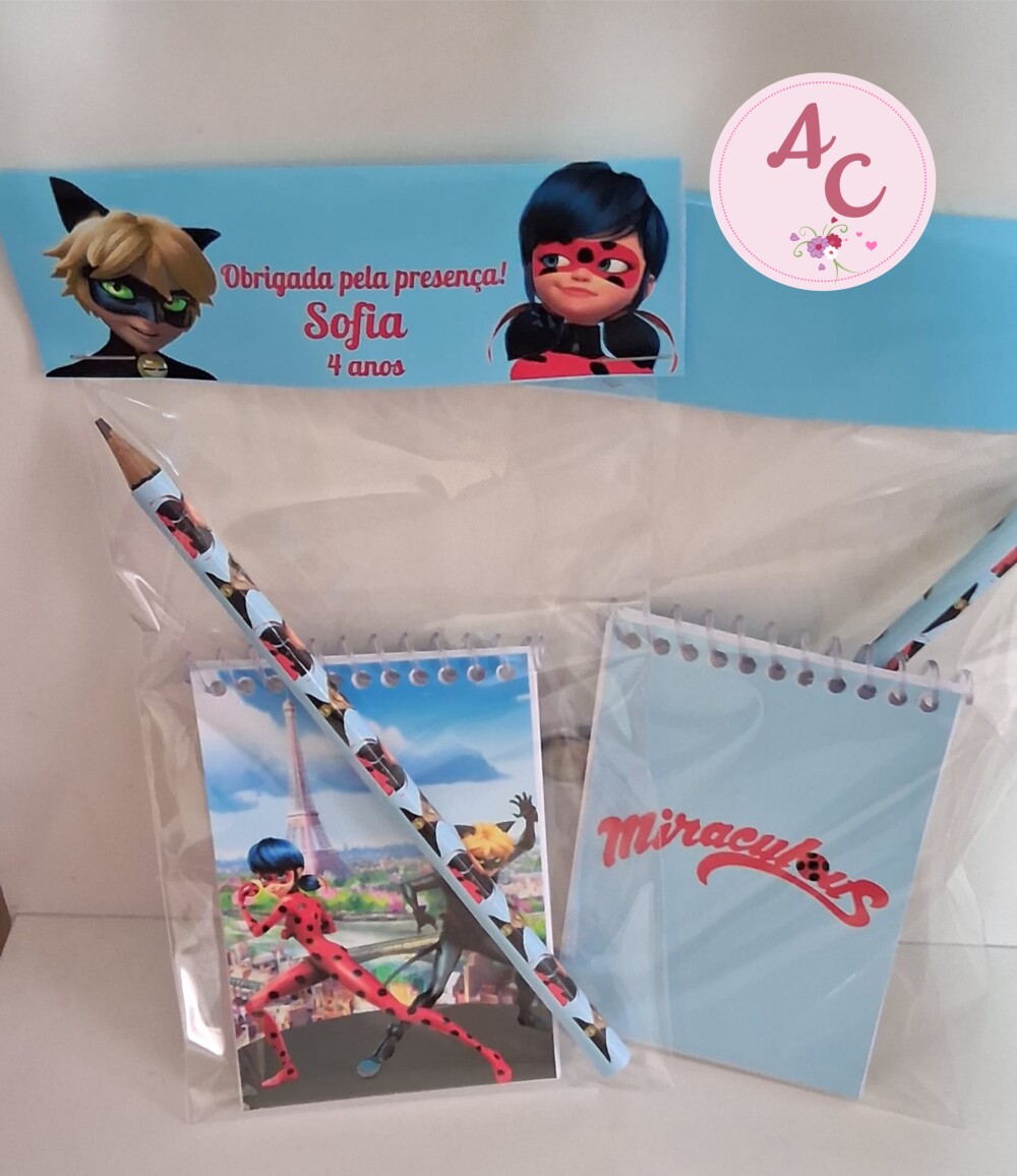 20 Bloquinhos Miraculous + Lápis Personalizado