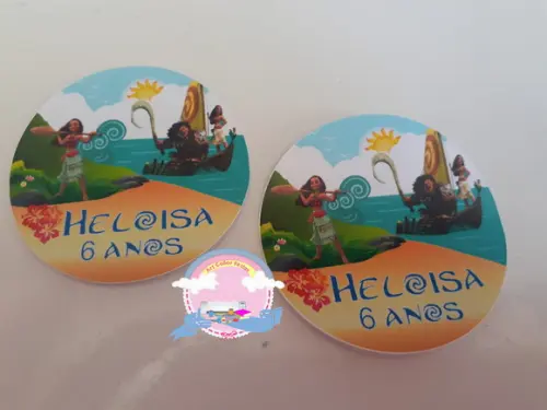 50 Adesivos redondo  Moana