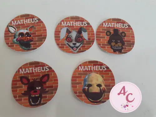 50 Adesivos redondo Five Nights At Freddy