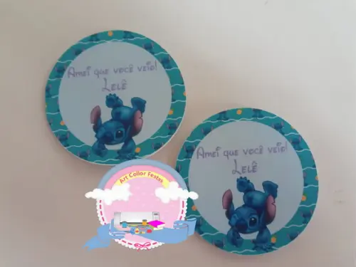 50 Adesivos redondo Stitch