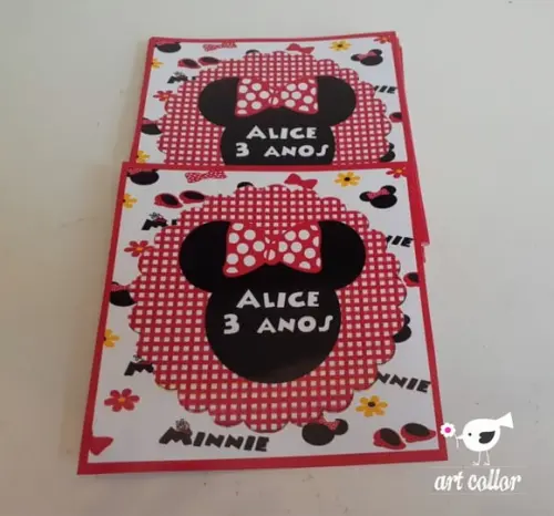 20 Adesivos para sacolinha Minnie Vermelha