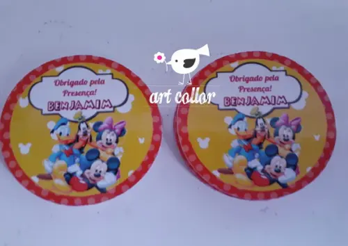 50 Adesivos redondo Turma do Mickey