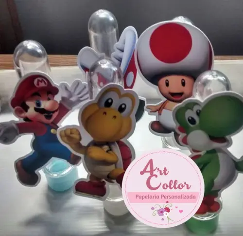 30 Apliques para Tubete 13 cm Mario Bros