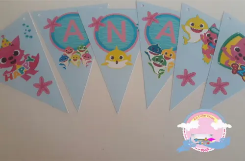 10 Bandeirolas Baby Shark