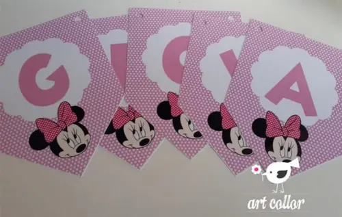 10 Bandeirolas Minnie Rosa