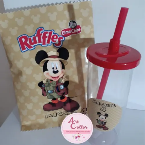 15 kits  Batata Ruffles Personalizada + Copo Mickey Safari