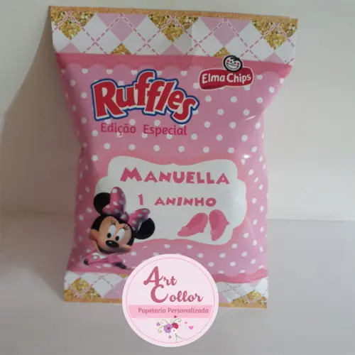 15 Batatas Ruffles Personalizada Minnie Rosa